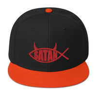 Red Satan Fish with Horns Religious Satire Embroidered Flat Bill Cap embroidered snapback hat, product image 9