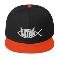 Satan Fish with Horns Religious Satire Embroidered Flat Bill Cap embroidered snapback hat, product image 10