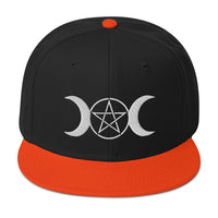 White Pagan Triple Moon Goddess Embroidered Flat Bill Cap embroidered snapback hat, product image 10