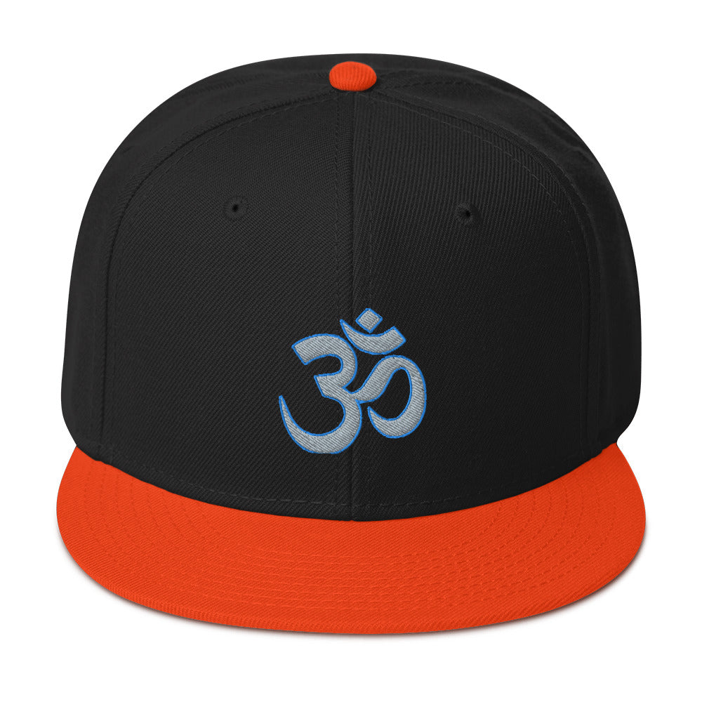 Grey OM Sacred Spiritual Symbol Embroidered Flat Bill Cap Snapback Hat