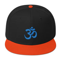 Blue OM Sacred Spiritual Symbol Embroidered Flat Bill Cap embroidered snapback hat, product image 9