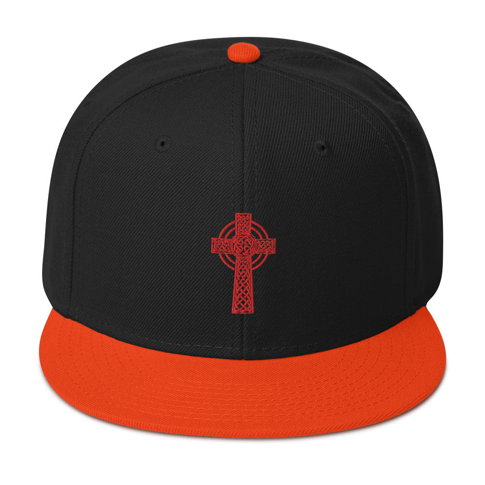 Red Old Celtic Cross Circle of Light Embroidered Flat Bill Cap Snapback Hat