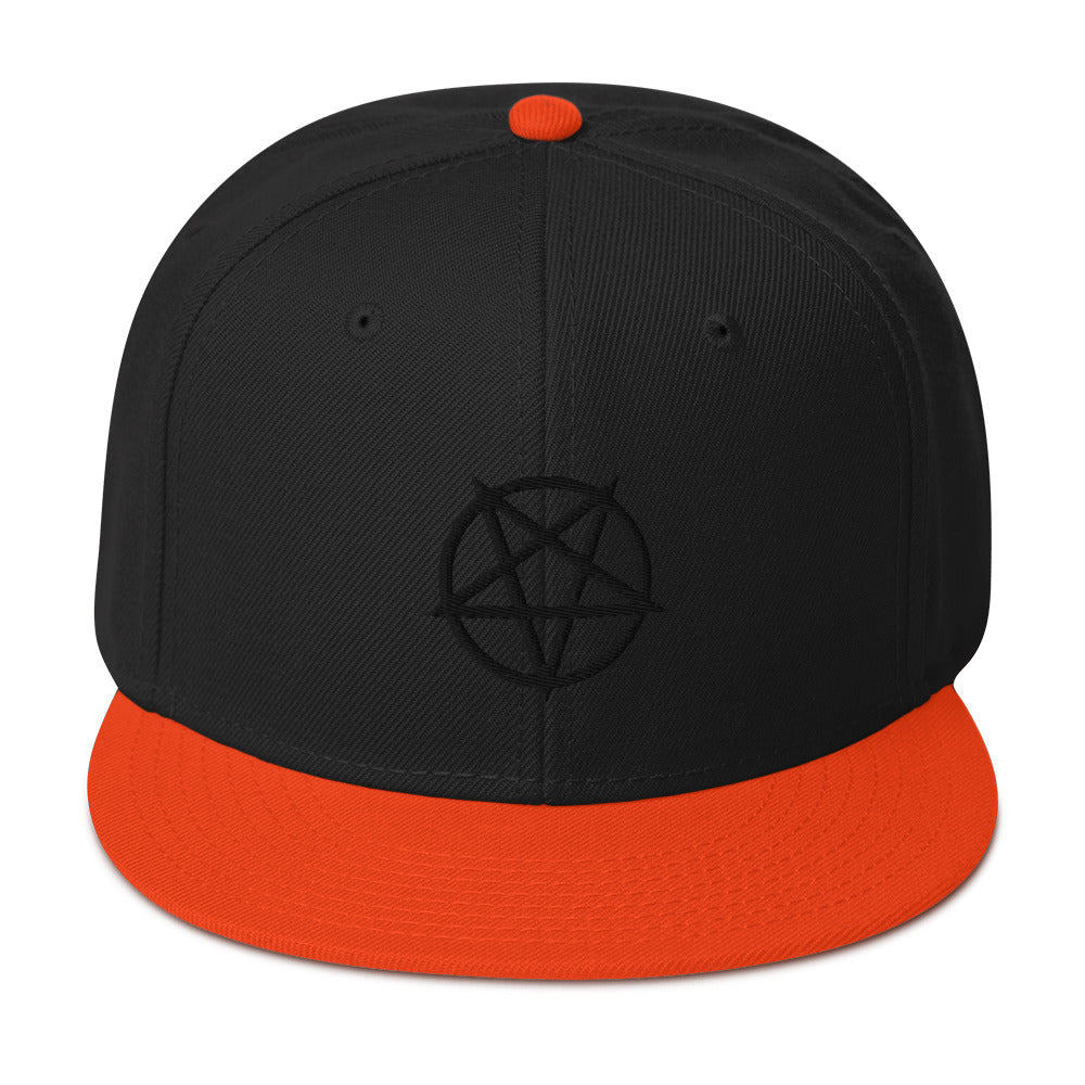 Black Inverted Pentagram Occult Symbol Embroidered Flat Bill Cap Snapback Hat