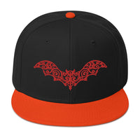 Red Gothic Vine Wrought Iron Bat Embroidered Flat Bill Cap embroidered snapback hat, product image 9