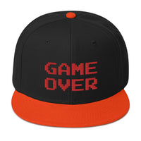 Red Game Over 8 Bit 80's Retro Gaming Embroidered Flat Bill Cap embroidered snapback hat, product image 9