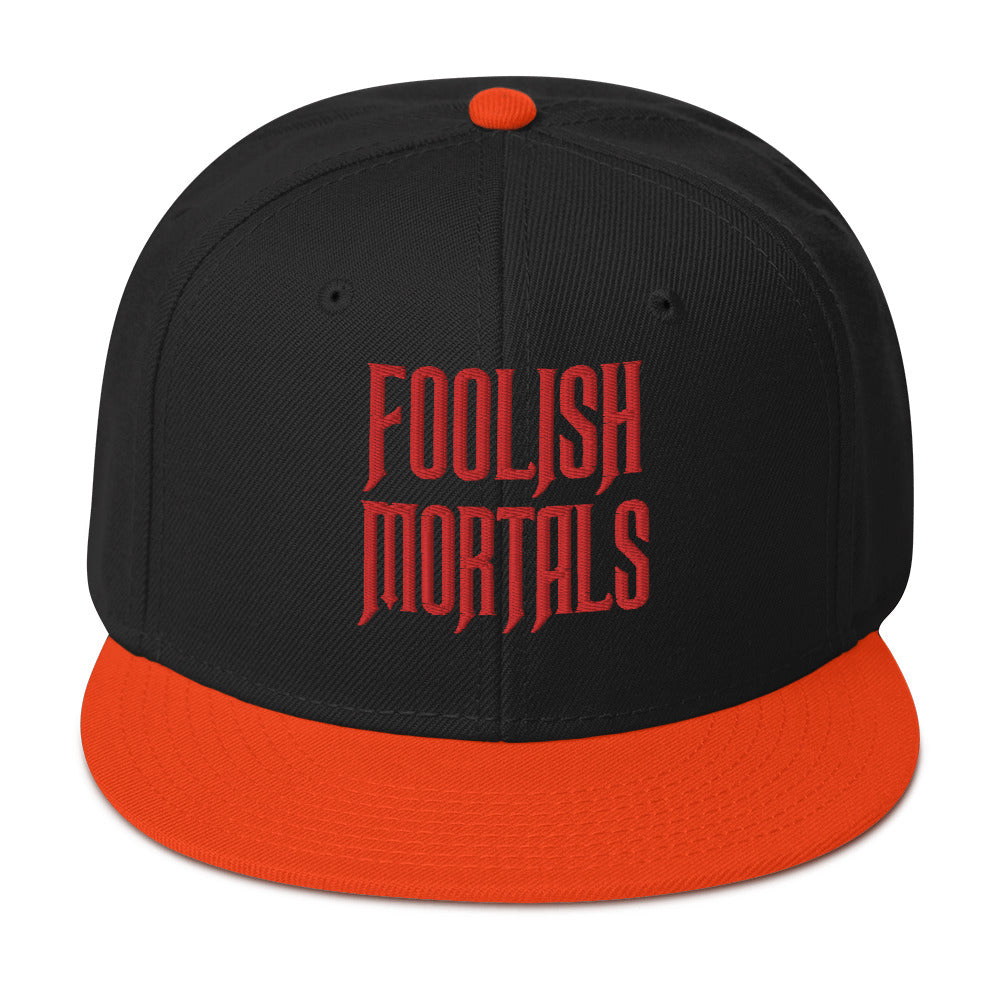 Red Foolish Mortals Haunted Mansion Embroidered Flat Bill Cap Snapback Hat