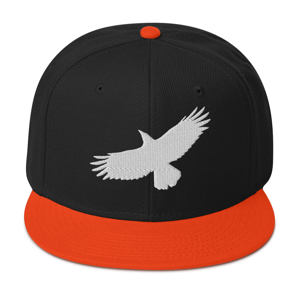 Flying Raven Black Bird Embroidered Flat Bill Cap Snapback Hat