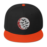Flying Bats over a Blood Moon Embroidered Flat Bill Cap embroidered snapback hat, product image 10