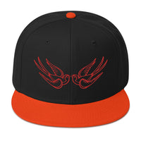Red Falling Sparrows Tattoo Style Bird Embroidered Flat Bill Cap embroidered snapback hat, product image 9