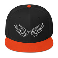 White Falling Sparrows Tattoo Style Bird Embroidered Flat Bill Cap embroidered snapback hat, product image 10
