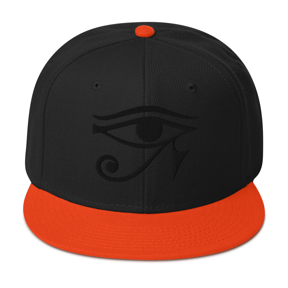 Black Eye of Ra Egyptian Goddess Embroidered Flat Bill Cap Snapback Hat