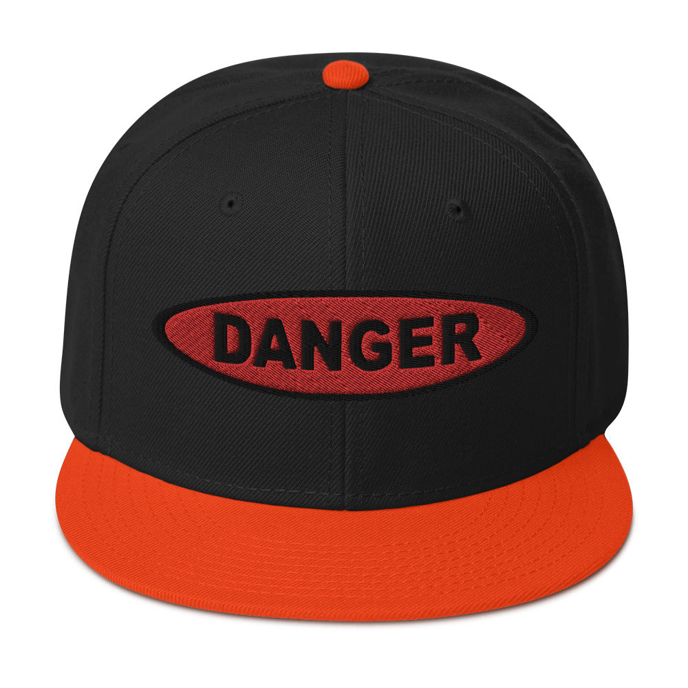 Red Danger Warning Sign Embroidered Flat Bill Cap Snapback Hat