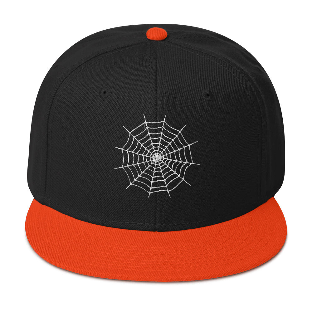 Creepy Spiderweb Halloween Cobweb Embroidered Flat Bill Cap Snapback Hat