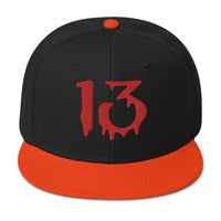 Bloody Number Thirteen 13 Lucky Halloween Embroidered Flat Bill Cap embroidered snapback hat, product image 9