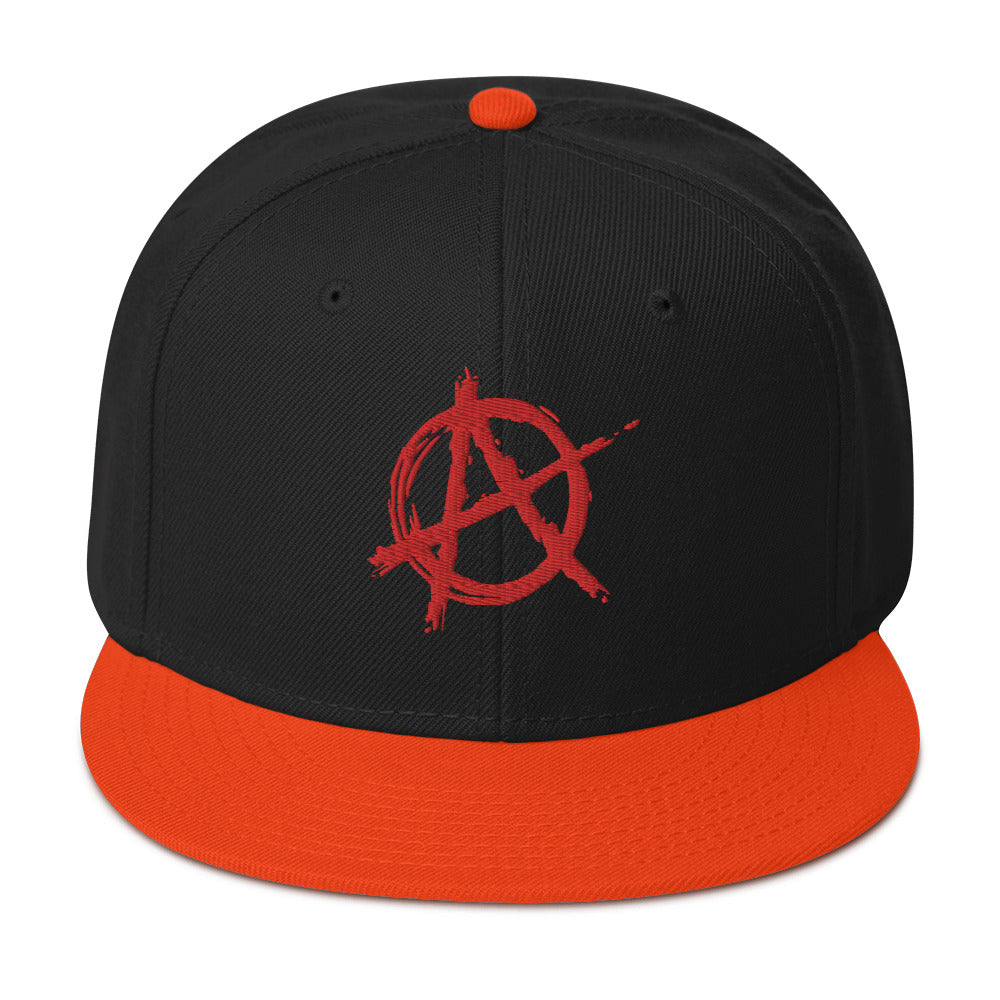 Red Anarchy Sign Punk Rock Chaos Embroidered Flat Bill Cap Snapback Hat