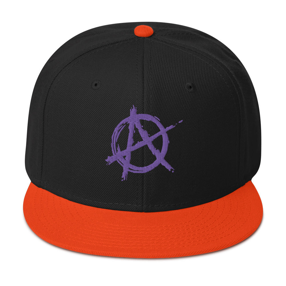 Purple Anarchy Sign Punk Rock Chaos Embroidered Flat Bill Cap Snapback Hat