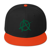 Green Anarchy Sign Punk Rock Chaos Embroidered Flat Bill Cap embroidered snapback hat, product image 10