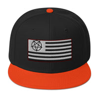 American Satanist Inverted Pentagram U.S. Flag Embroidered Flat Bill Cap embroidered snapback hat, product image 10