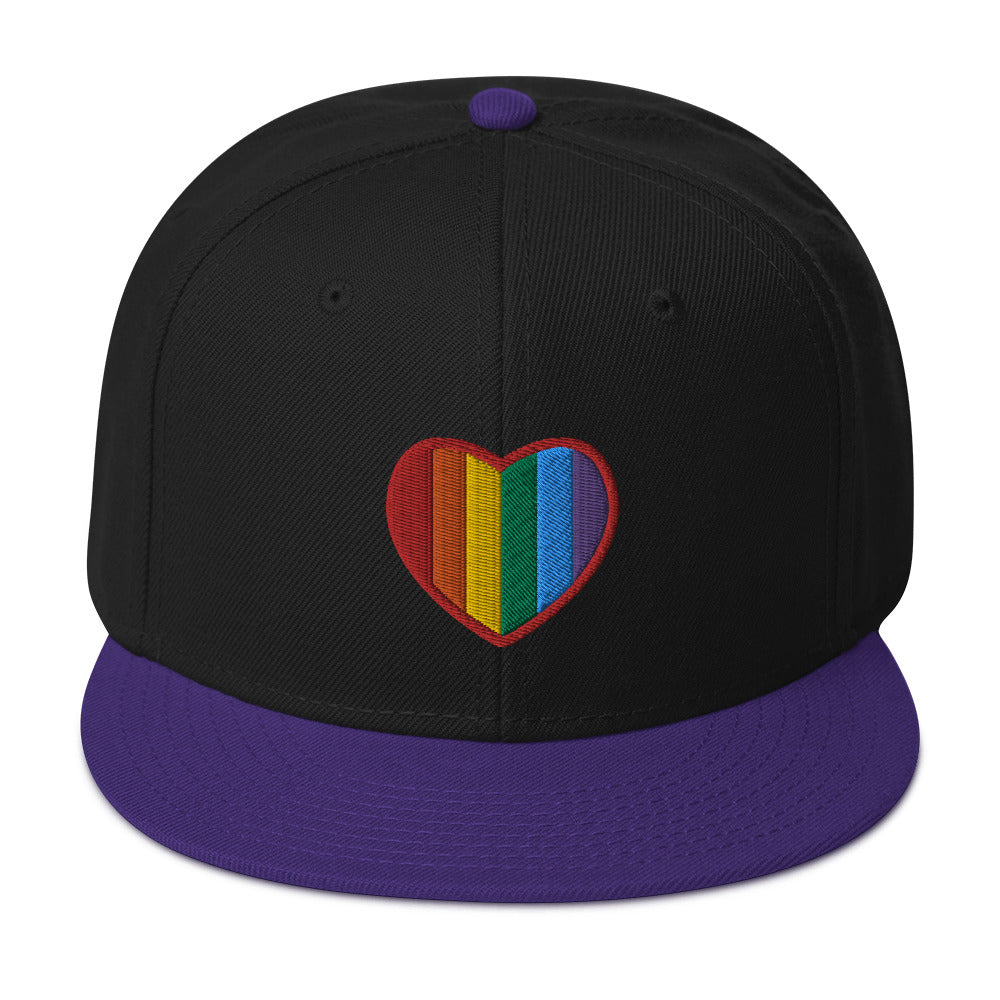 Gay Pride Rainbow Colors Heart Embroidered Flat Bill Cap Snapback Hat