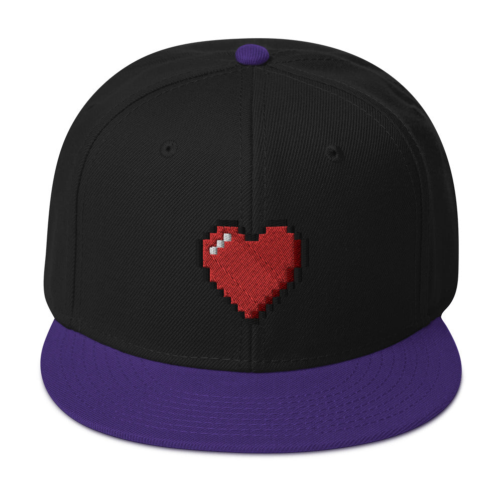 Retro 8 Bit Video Game Pixelated Heart Embroidered Flat Bill Cap Snapback Hat