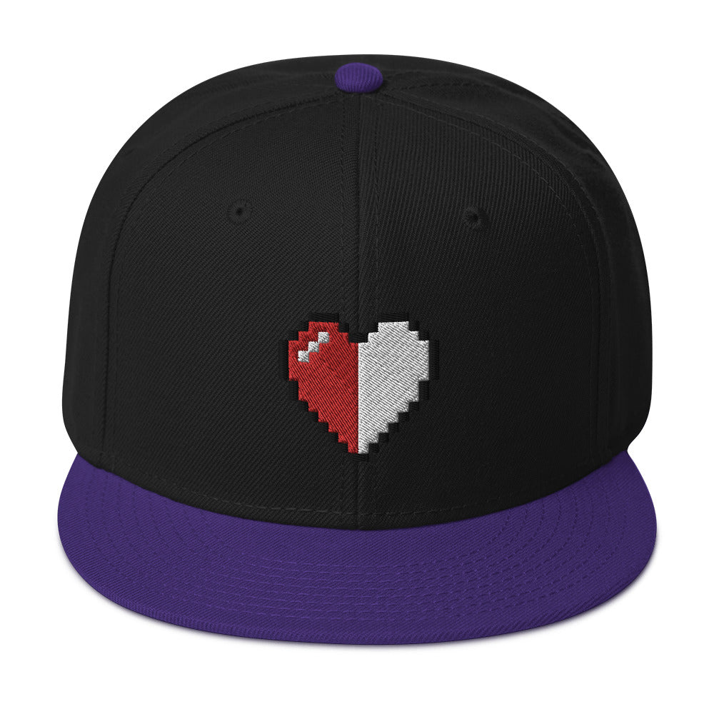 Retro 8 Bit Video Game Pixelated Half Life Heart Embroidered Flat Bill Cap Snapback Hat