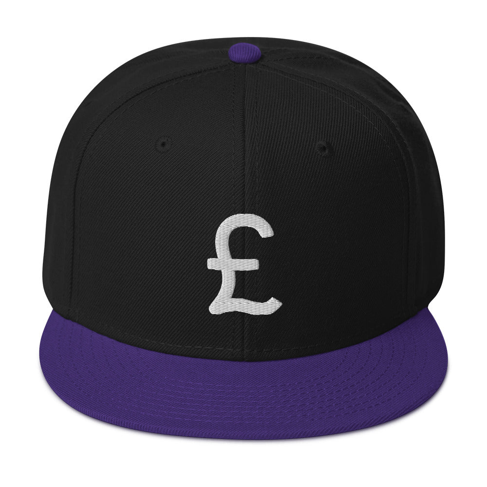 The British Pound Sterling Symbol Money Currency Embroidered Flat Bill Cap Snapback Hat