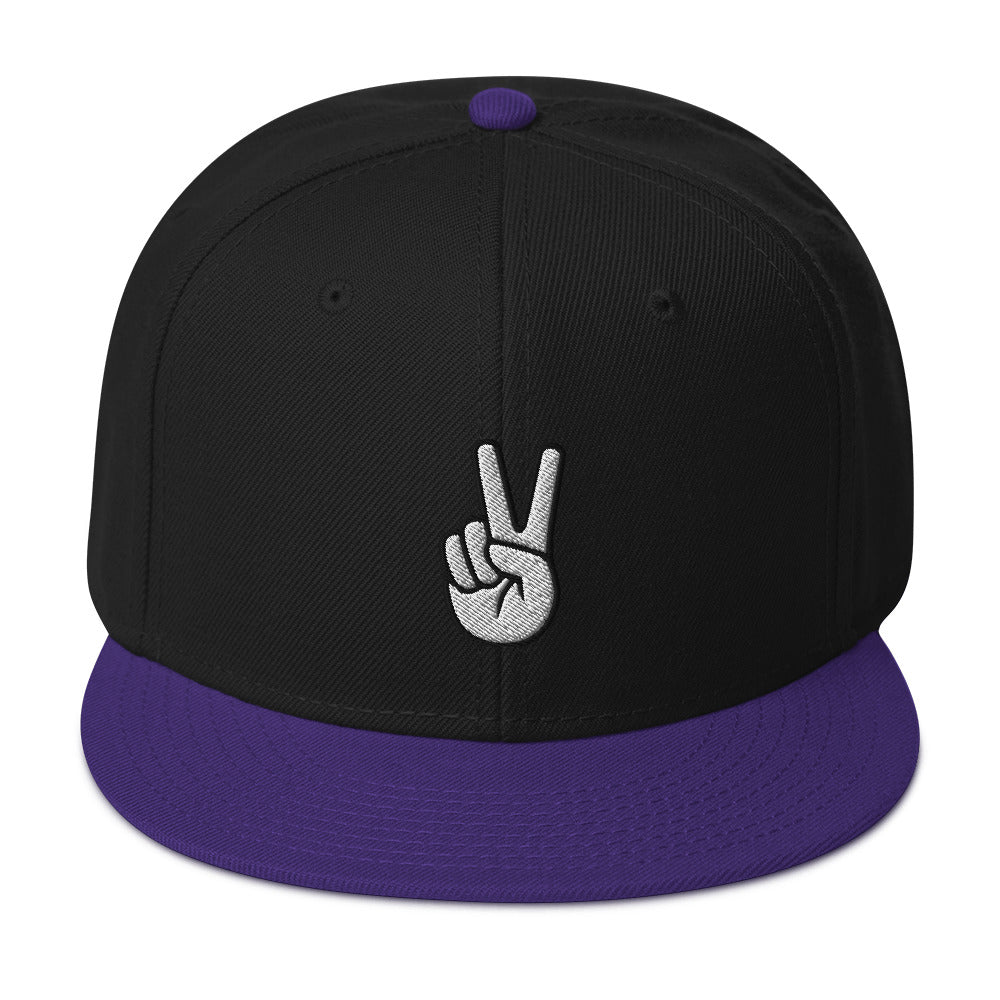 The V Sign for Victory Hand Gesture Embroidered Flat Bill Cap Snapback Hat