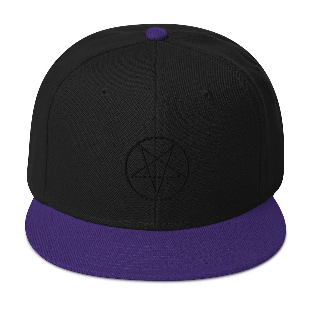 Black Woven Inverted Pentagram Symbol Embroidered Flat Bill Cap Snapback Hat