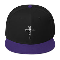 Wooden Stakes Cross Embroidered Flat Bill Cap embroidered snapback hat, product image 5