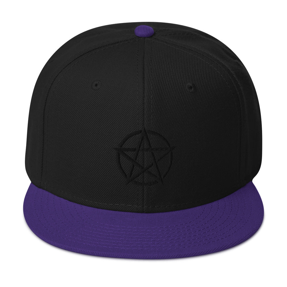 Black Witchcraft Woven Pentacle Pagan Embroidered Flat Bill Cap Snapback Hat