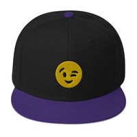 Winking Face Emoji Embroidered Emoticon Flat Bill Cap embroidered snapback hat, product image 6