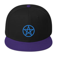 Blue Wiccan Witchcraft Pentagram Embroidered Flat Bill Cap embroidered snapback hat, product image 5