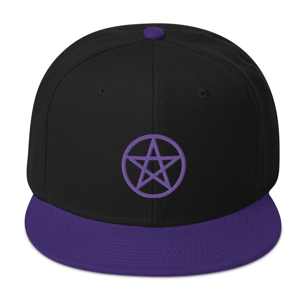 Purple Wiccan Witchcraft Pentagram Embroidered Flat Bill Cap Snapback Hat