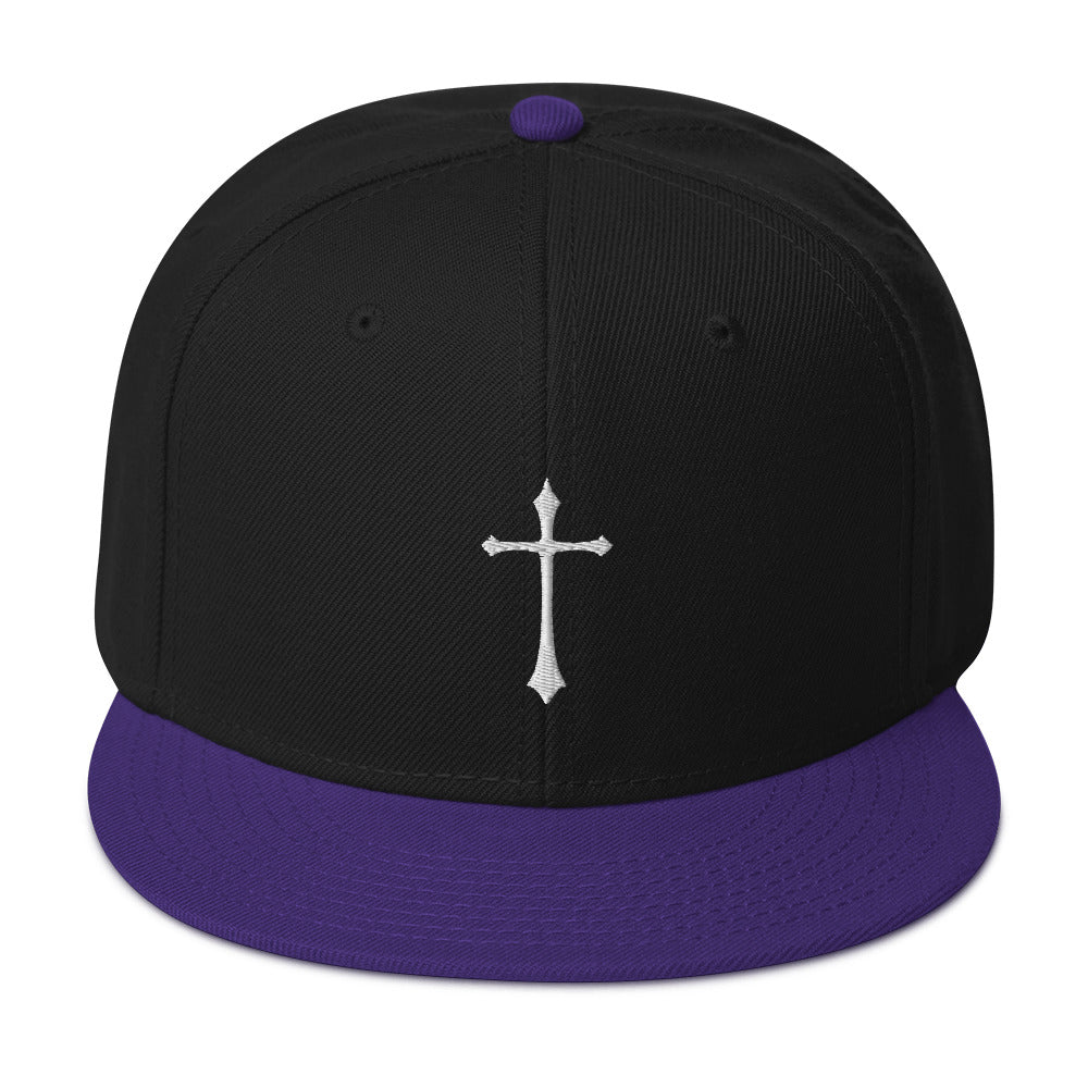 White Gothic Medeival Cross Embroidered Flat Bill Cap Snapback Hat