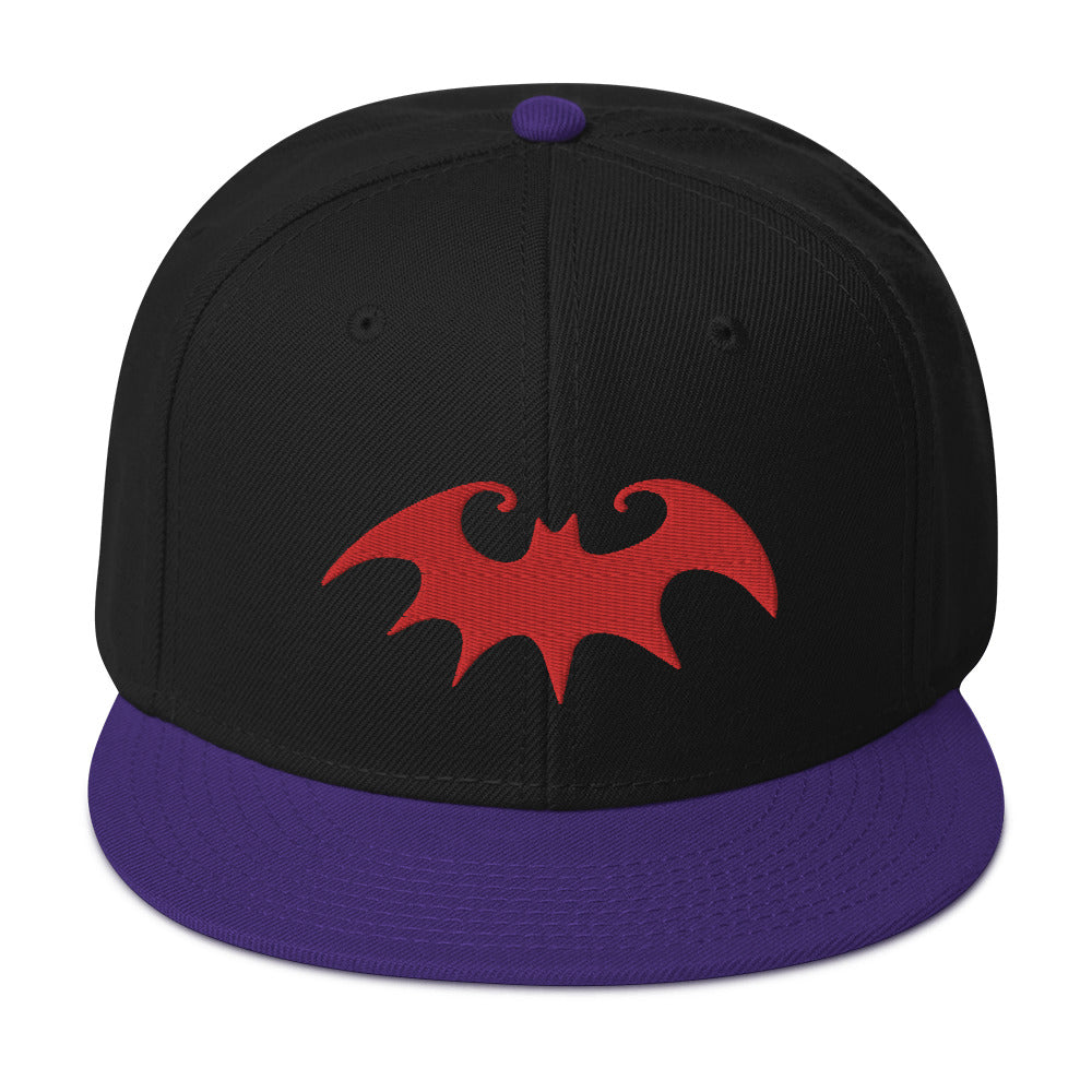 Whimsical Halloween Vampire Bat Embroidered Flat Bill Cap Snapback Hat