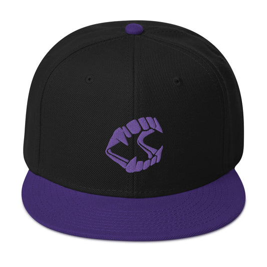 Purple Vampire Novelty Halloween Fangs Embroidered Flat Bill Cap embroidered snapback hat, product image 1