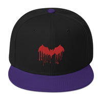 Red Vampire Bat Blood Drip Embroidered Flat Bill Cap embroidered snapback hat, product image 6