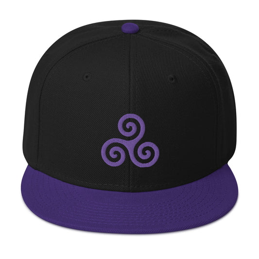 Purple Triskelion or Triskeles Spiral Embroidered Flat Bill Cap embroidered snapback hat, product image 1