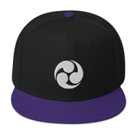 White Tomoe Mitsudomoe Japanese Symbol Embroidered Flat Bill Cap embroidered snapback hat, product image 6