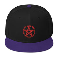 Red Witching Hour Woven Pentagram Embroidered Flat Bill Cap embroidered snapback hat, product image 6