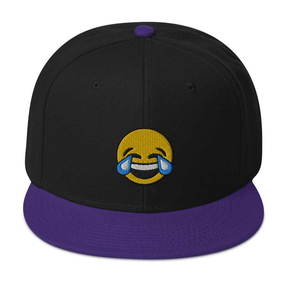 Tears of Joy Emoji Crying Emoticon Embroidered Flat Bill Cap Snapback Hat