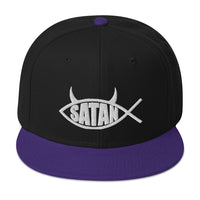 Satan Fish with Horns Religious Satire Embroidered Flat Bill Cap embroidered snapback hat, product image 6