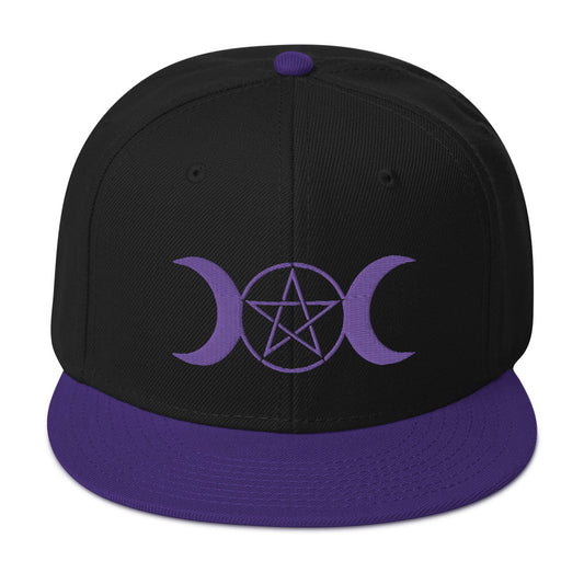 Purple Pagan Triple Moon Goddess Embroidered Flat Bill Cap embroidered snapback hat, product image 1