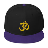 Yellow OM Sacred Spiritual Symbol Embroidered Flat Bill Cap embroidered snapback hat, product image 5