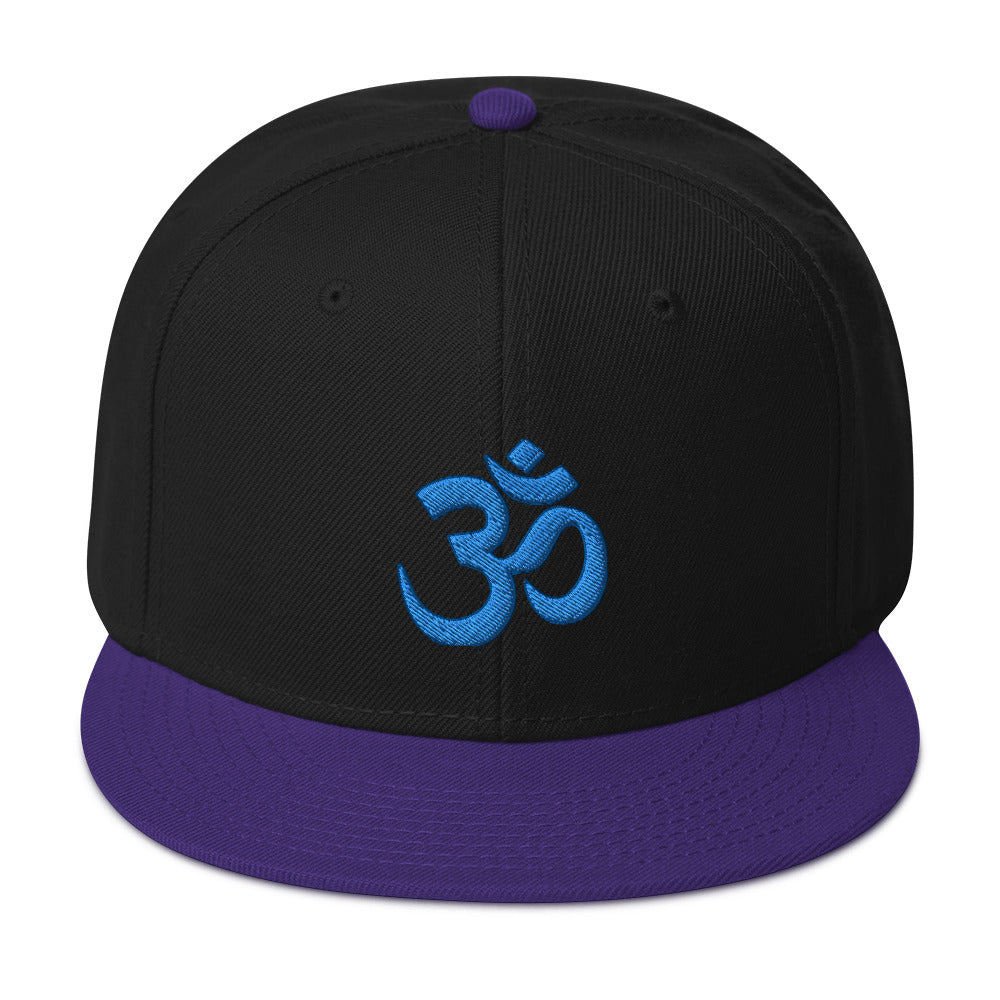 Blue OM Sacred Spiritual Symbol Embroidered Flat Bill Cap Snapback Hat