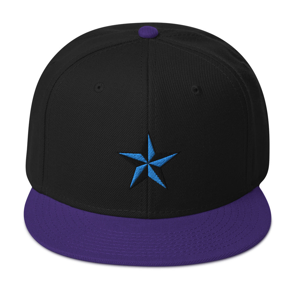 Blue Nautical North Star Embroidered Flat Bill Cap Snapback Hat