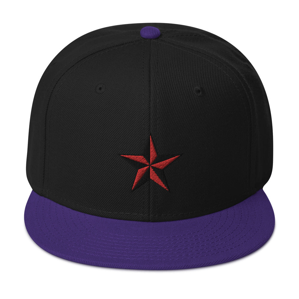 Red Nautical North Star Embroidered Flat Bill Cap Snapback Hat