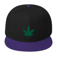 Green Marijuana Leaf Cannabis Plant Embroidered Flat Bill Cap embroidered snapback hat, product image 6