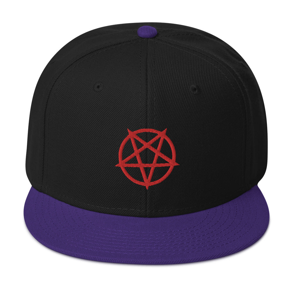 Red Inverted Pentagram Occult Symbol Embroidered Flat Bill Cap Snapback Hat