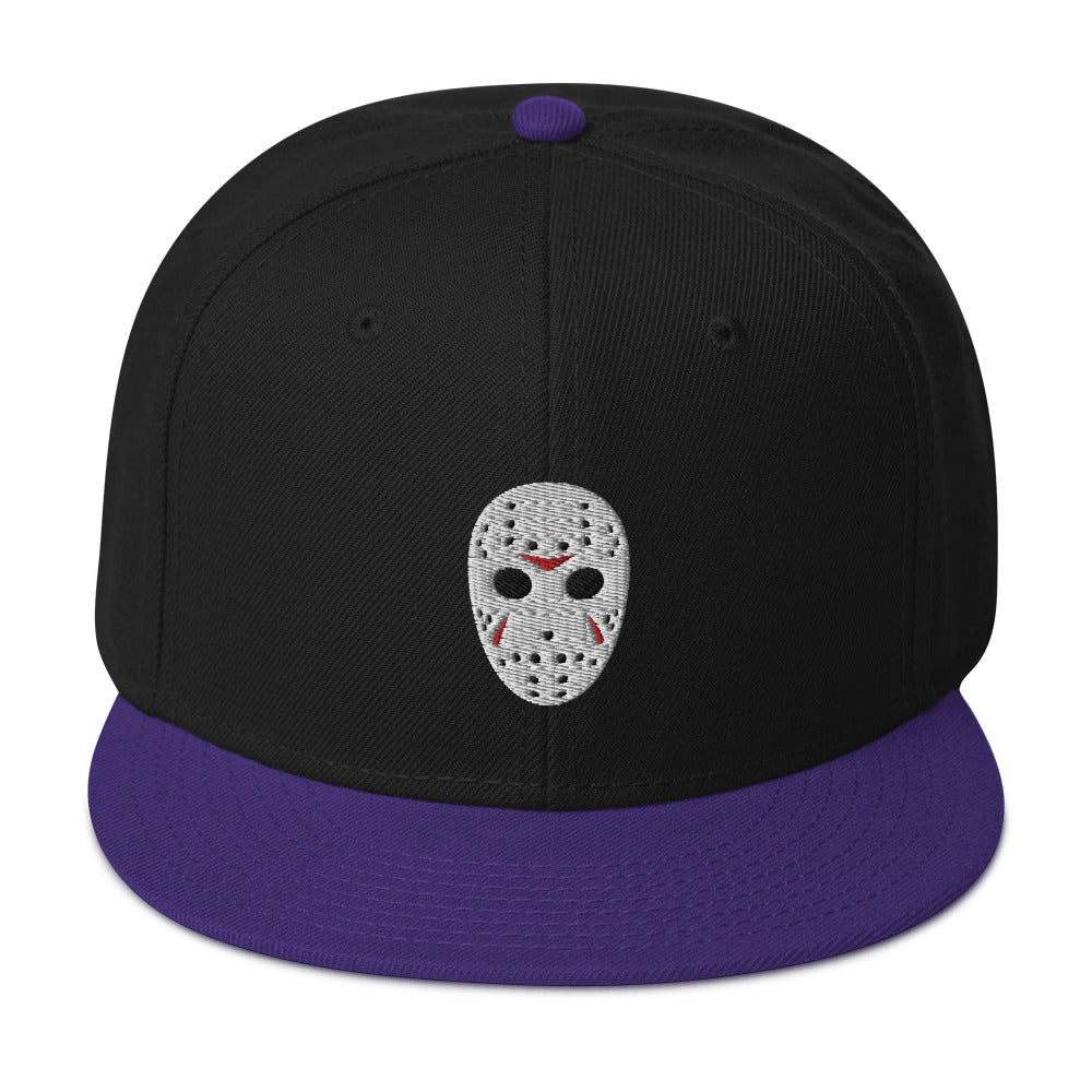 Horror Hockey Mask Embroidered Flat Bill Cap Snapback Hat